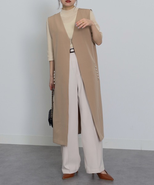 RANAN（ラナン）の「【セットアップ対応】パール調ビジュー付ロングジレ（スーツベスト・レディース・ネイビー/ライトグレー/ライトベージュ/ブラック/ブラウン系その他/チャコールグレー・LL/M/L）」の20枚目の写真