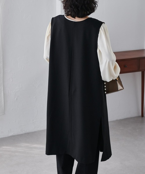 RANAN（ラナン）の「【セットアップ対応】パール調ビジュー付ロングジレ（スーツベスト・レディース・ネイビー/ライトグレー/ライトベージュ/ブラック/ブラウン系その他/チャコールグレー・LL/M/L）」の14枚目の写真