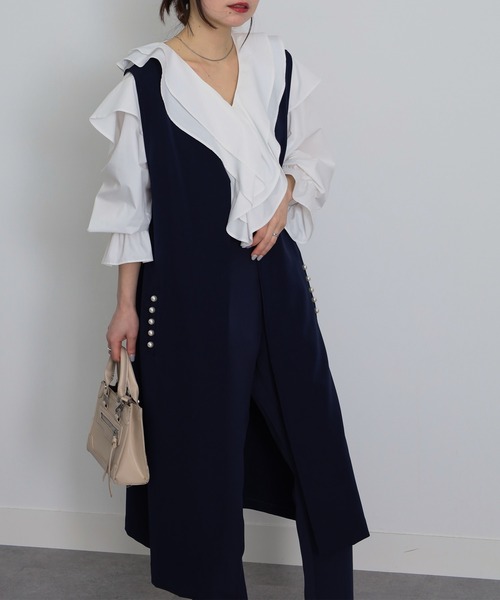 RANAN（ラナン）の「【セットアップ対応】パール調ビジュー付ロングジレ（スーツベスト・レディース・ネイビー/ライトグレー/ライトベージュ/ブラック/ブラウン系その他/チャコールグレー・LL/M/L）」の21枚目の写真