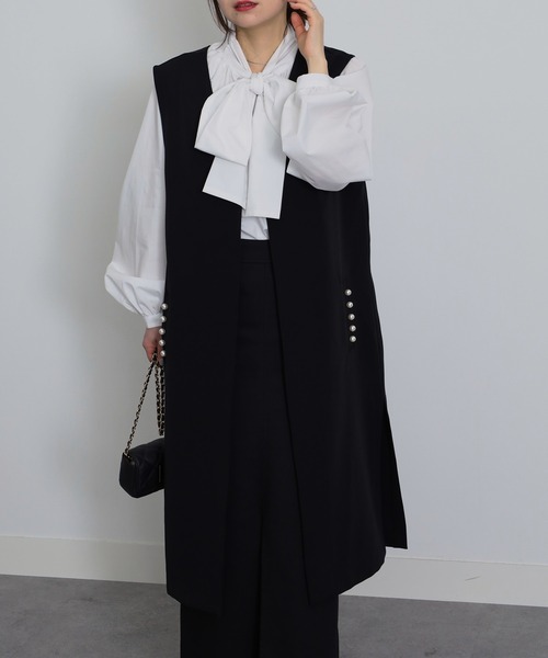 RANAN（ラナン）の「【セットアップ対応】パール調ビジュー付ロングジレ（スーツベスト・レディース・ネイビー/ライトグレー/ライトベージュ/ブラック/ブラウン系その他/チャコールグレー・LL/M/L）」の22枚目の写真