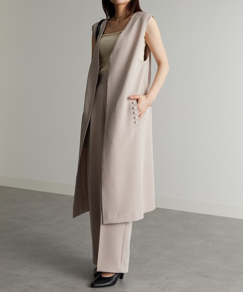 RANAN（ラナン）の「【セットアップ対応】パール調ビジュー付ロングジレ（スーツベスト・レディース・ネイビー/ライトグレー/ライトベージュ/ブラック/ブラウン系その他/チャコールグレー・LL/M/L）」の11枚目の写真