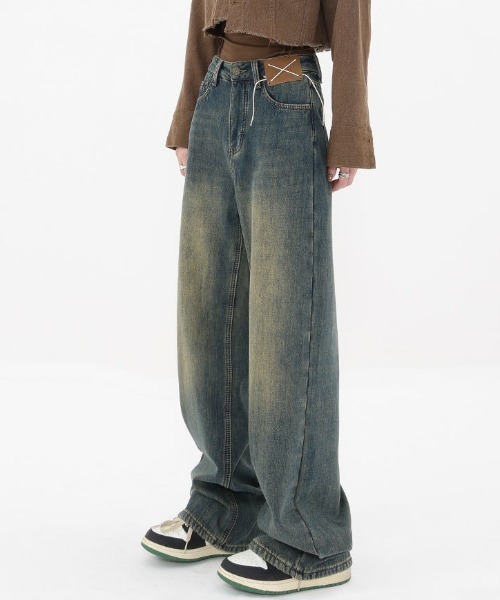 Vipoa(ヴィポア)の「ビンテージウォッシュデザインワイドデニム(デニムパンツ・レディース・ブルー・MEDIUM/LARGE)」の12枚目の写真