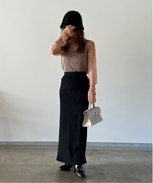 t a r o s u（タロス）の「straight rib knit skirt/ストレートリブニットスカート（スカート・レディース・ベージュ/ブラック・FREE）」の11枚目の写真
