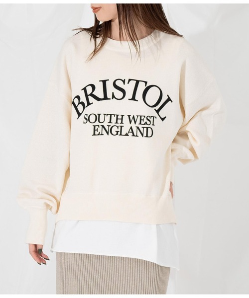 Settimissimo（セッティミッシモ）の「スエットライク 綿混ロゴニット プルオーバー ショート 長袖（ニット/セーター・レディース・ブラック/アイボリー・FREE）」の2枚目の写真