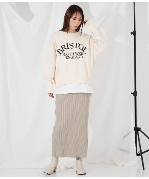 Settimissimo（セッティミッシモ）の「スエットライク 綿混ロゴニット プルオーバー ショート 長袖（ニット/セーター・レディース・ブラック/アイボリー・FREE）」の7枚目の写真