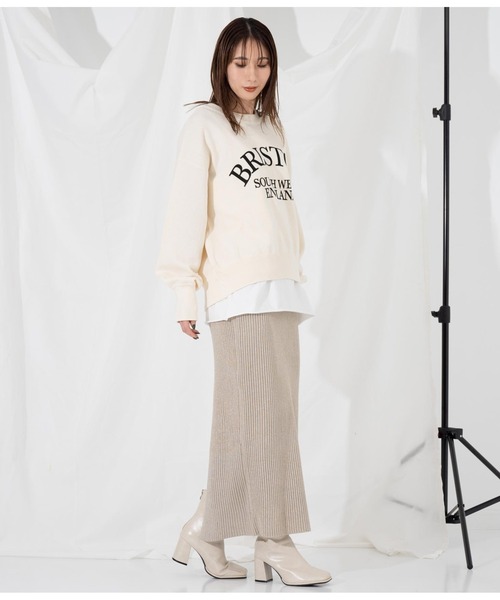 Settimissimo（セッティミッシモ）の「スエットライク 綿混ロゴニット プルオーバー ショート 長袖（ニット/セーター・レディース・ブラック/アイボリー・FREE）」の9枚目の写真