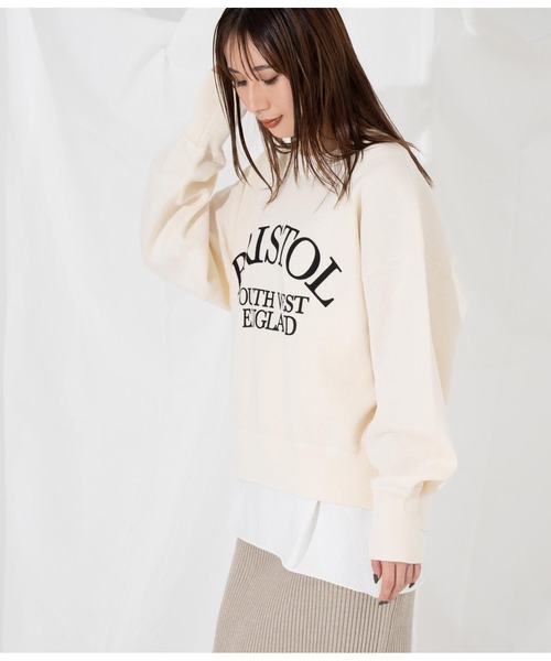 Settimissimo（セッティミッシモ）の「スエットライク 綿混ロゴニット プルオーバー ショート 長袖（ニット/セーター・レディース・ブラック/アイボリー・FREE）」の5枚目の写真