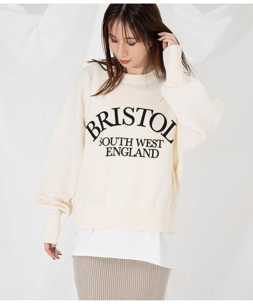 Settimissimo（セッティミッシモ）の「スエットライク 綿混ロゴニット プルオーバー ショート 長袖（ニット/セーター・レディース・ブラック/アイボリー・FREE）」の4枚目の写真