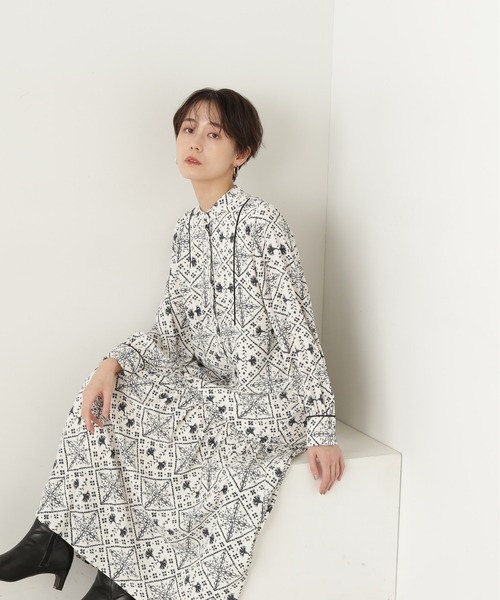 N.（N. Natural Beauty Basic）（エヌエヌナチュラルビューティーベーシック）の「【S Size Line】◆タイルプリントワンピース（ワンピース・レディース・ホワイト系その他/ブラック系その他・SMALL/MEDIUM）」の5枚目の写真