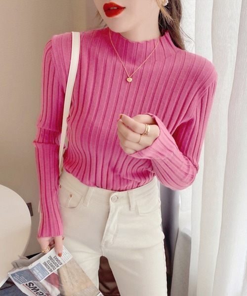 Miniministore(ミニミニストア)の「リブニットトップス プチハイネック(ニット/セーター・レディース・ライトグリーン/アイボリー/イエロー/ホワイト/ブラック/パープル/ダークベージュ/サーモンピンク/ブルー/グレー/ピンク/オレンジ/ダークグリーン・フリー)」の11枚目の写真