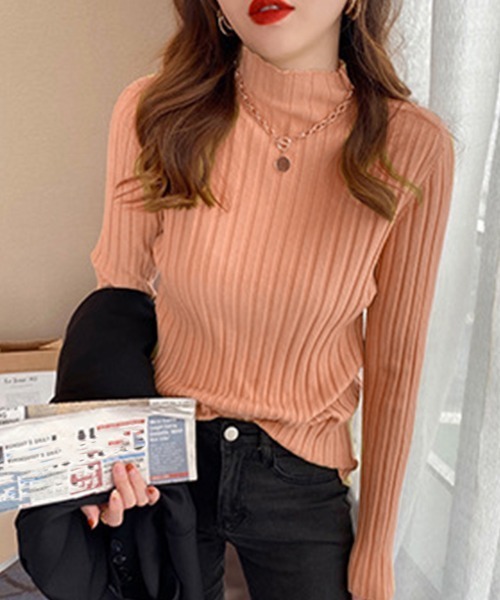 Miniministore(ミニミニストア)の「リブニットトップス プチハイネック(ニット/セーター・レディース・ライトグリーン/アイボリー/イエロー/ホワイト/ブラック/パープル/ダークベージュ/サーモンピンク/ブルー/グレー/ピンク/オレンジ/ダークグリーン・フリー)」の12枚目の写真
