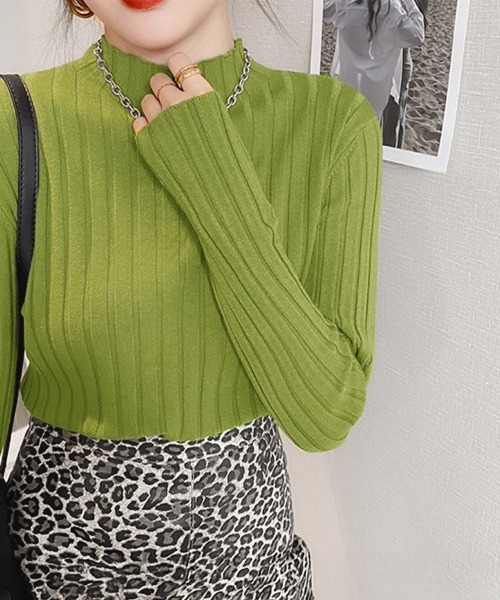 Miniministore(ミニミニストア)の「リブニットトップス プチハイネック(ニット/セーター・レディース・ライトグリーン/アイボリー/イエロー/ホワイト/ブラック/パープル/ダークベージュ/サーモンピンク/ブルー/グレー/ピンク/オレンジ/ダークグリーン・フリー)」の7枚目の写真