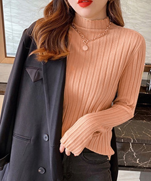 Miniministore(ミニミニストア)の「リブニットトップス プチハイネック(ニット/セーター・レディース・ライトグリーン/アイボリー/イエロー/ホワイト/ブラック/パープル/ダークベージュ/サーモンピンク/ブルー/グレー/ピンク/オレンジ/ダークグリーン・フリー)」の21枚目の写真