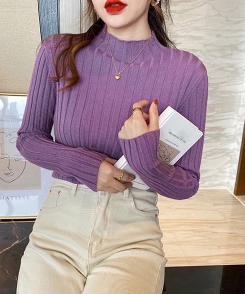 Miniministore(ミニミニストア)の「リブニットトップス プチハイネック(ニット/セーター・レディース・ライトグリーン/アイボリー/イエロー/ホワイト/ブラック/パープル/ダークベージュ/サーモンピンク/ブルー/グレー/ピンク/オレンジ/ダークグリーン・フリー)」の19枚目の写真