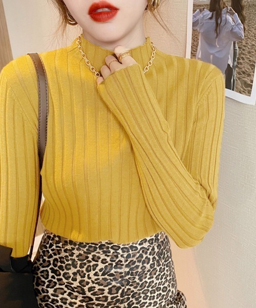 Miniministore(ミニミニストア)の「リブニットトップス プチハイネック(ニット/セーター・レディース・ライトグリーン/アイボリー/イエロー/ホワイト/ブラック/パープル/ダークベージュ/サーモンピンク/ブルー/グレー/ピンク/オレンジ/ダークグリーン・フリー)」の20枚目の写真