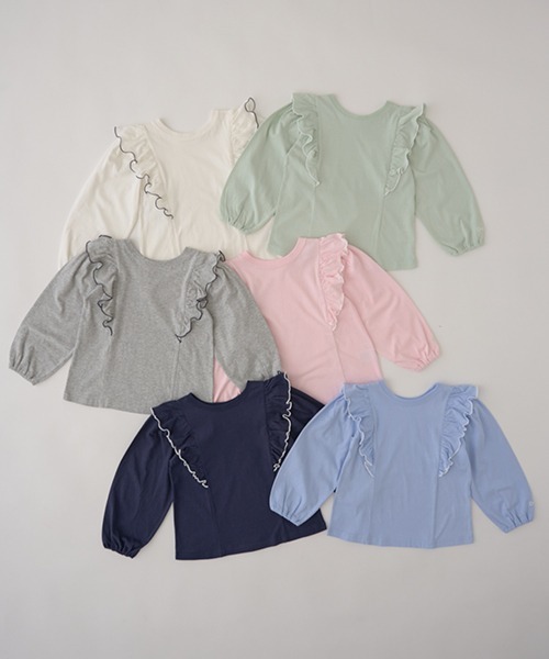Lycee mine(リセマイン)の「【型崩れしないやわらかコットン】前後どっちでもOK!フリル長袖Tシャツ(Tシャツ/カットソー・キッズ・エメラルド/ネイビー/ライトピンク/トップグレー/サックスブルー/オフホワイト・100cm/120cm/150cm/110cm/130cm/140cm)」の22枚目の写真