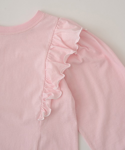 Lycee mine(リセマイン)の「【型崩れしないやわらかコットン】前後どっちでもOK!フリル長袖Tシャツ(Tシャツ/カットソー・キッズ・エメラルド/ネイビー/ライトピンク/トップグレー/サックスブルー/オフホワイト・100cm/120cm/150cm/110cm/130cm/140cm)」の10枚目の写真