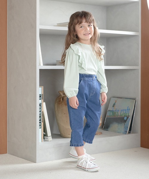 Lycee mine(リセマイン)の「【型崩れしないやわらかコットン】前後どっちでもOK!フリル長袖Tシャツ(Tシャツ/カットソー・キッズ・エメラルド/ネイビー/ライトピンク/トップグレー/サックスブルー/オフホワイト・100cm/120cm/150cm/110cm/130cm/140cm)」の18枚目の写真