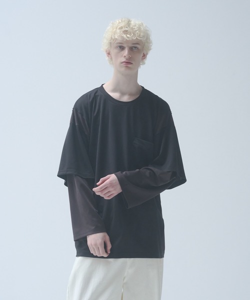 DOOPZ(ドープス)の「SWITCHING LAYERED CUTSEW - 切替レイヤードカットソー(Tシャツ/カットソー・メンズ・ブラック/チャコールグレー・LARGE/MEDIUM/SMALL)」の1枚目の写真