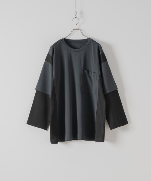 DOOPZ(ドープス)の「SWITCHING LAYERED CUTSEW - 切替レイヤードカットソー(Tシャツ/カットソー・メンズ・ブラック/チャコールグレー・LARGE/MEDIUM/SMALL)」の18枚目の写真