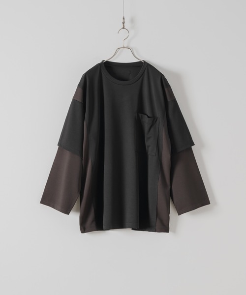 DOOPZ(ドープス)の「SWITCHING LAYERED CUTSEW - 切替レイヤードカットソー(Tシャツ/カットソー・メンズ・ブラック/チャコールグレー・LARGE/MEDIUM/SMALL)」の4枚目の写真