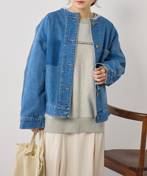 ピュアルセシンPUAL CE CIN ノーカラーデニムジャケット PUAL CE CIN（ピュアルセシン）の「ノーカラーデニムジャケット