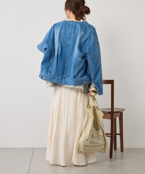 PUAL CE CIN(ピュアルセシン)の「ノーカラーデニムジャケット(デニムジャケット・レディース・ブルー/サックスブルー・FREE)」の8枚目の写真