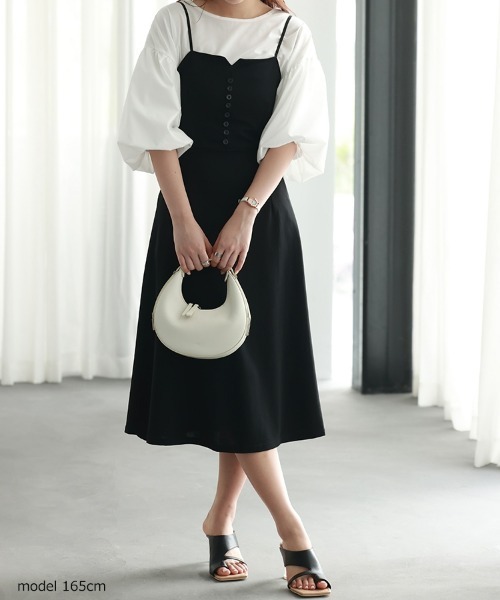 SEU（エスイーユー）の「オフィスカジュアル キャミ ワンピース ハイウエスト Aライン 着痩せ（ワンピース・レディース・ブラック・XL/L/M/S）」の12枚目の写真