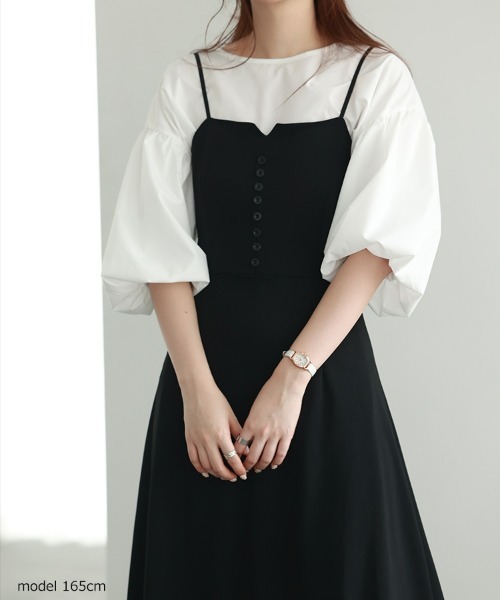 SEU（エスイーユー）の「オフィスカジュアル キャミ ワンピース ハイウエスト Aライン 着痩せ（ワンピース・レディース・ブラック・XL/L/M/S）」の13枚目の写真