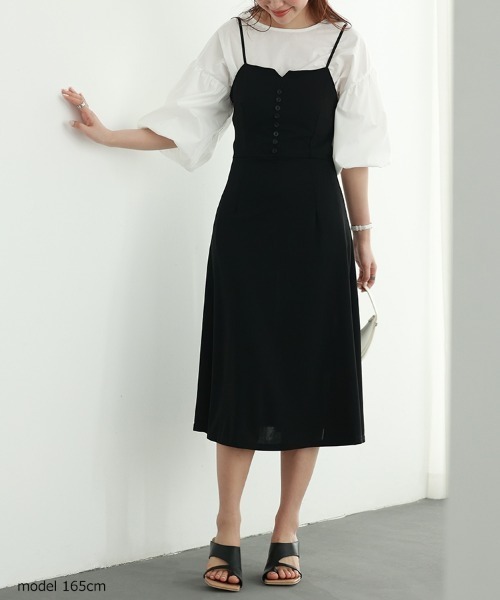 SEU（エスイーユー）の「オフィスカジュアル キャミ ワンピース ハイウエスト Aライン 着痩せ（ワンピース・レディース・ブラック・XL/L/M/S）」の15枚目の写真