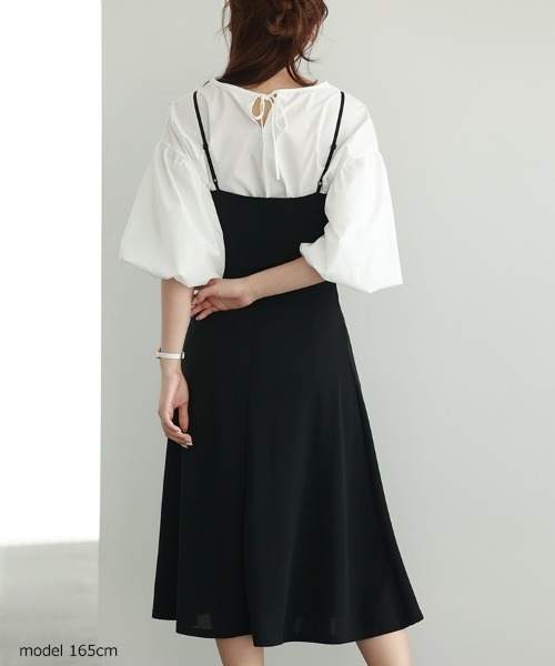 SEU（エスイーユー）の「オフィスカジュアル キャミ ワンピース ハイウエスト Aライン 着痩せ（ワンピース・レディース・ブラック・XL/L/M/S）」の17枚目の写真