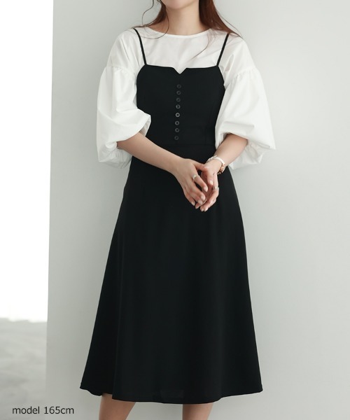 SEU（エスイーユー）の「オフィスカジュアル キャミ ワンピース ハイウエスト Aライン 着痩せ（ワンピース・レディース・ブラック・XL/L/M/S）」の21枚目の写真