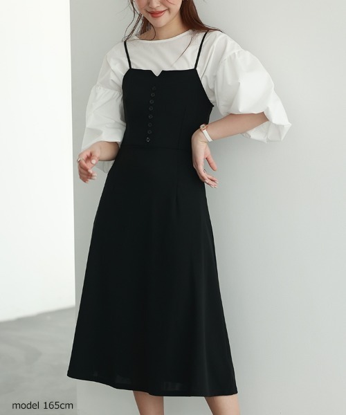 SEU（エスイーユー）の「オフィスカジュアル キャミ ワンピース ハイウエスト Aライン 着痩せ（ワンピース・レディース・ブラック・XL/L/M/S）」の3枚目の写真