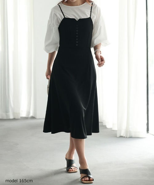 SEU（エスイーユー）の「オフィスカジュアル キャミ ワンピース ハイウエスト Aライン 着痩せ（ワンピース・レディース・ブラック・XL/L/M/S）」の4枚目の写真