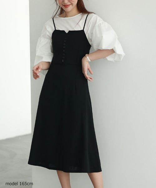 SEU（エスイーユー）の「オフィスカジュアル キャミ ワンピース ハイウエスト Aライン 着痩せ（ワンピース・レディース・ブラック・XL/L/M/S）」の5枚目の写真