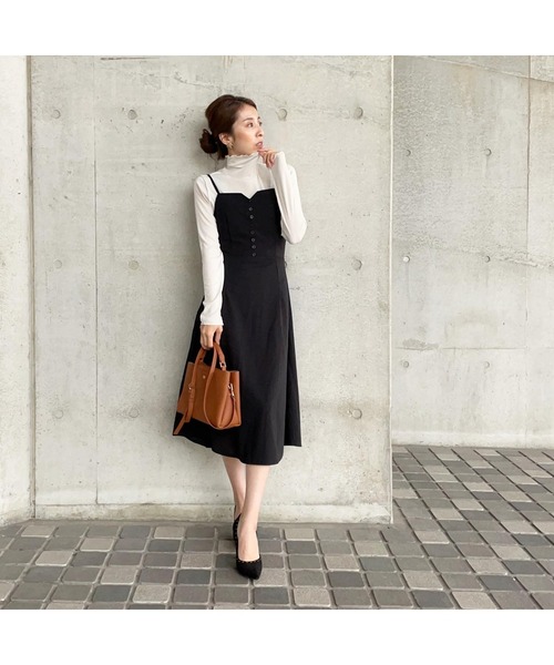 SEU（エスイーユー）の「オフィスカジュアル キャミ ワンピース ハイウエスト Aライン 着痩せ（ワンピース・レディース・ブラック・XL/L/M/S）」の6枚目の写真