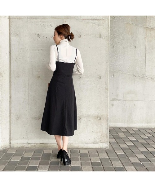 SEU（エスイーユー）の「オフィスカジュアル キャミ ワンピース ハイウエスト Aライン 着痩せ（ワンピース・レディース・ブラック・XL/L/M/S）」の7枚目の写真