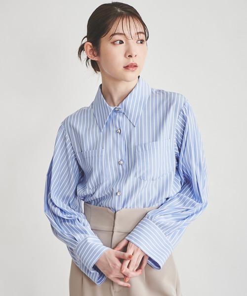 31 Sons de mode（トランテアン　ソン　ドゥ　モード）の「２ＷＡＹボウタイクロップドシャツ（シャツ/ブラウス・レディース・ライトグリーン/サックスブルー/オフホワイト・36）」の8枚目の写真