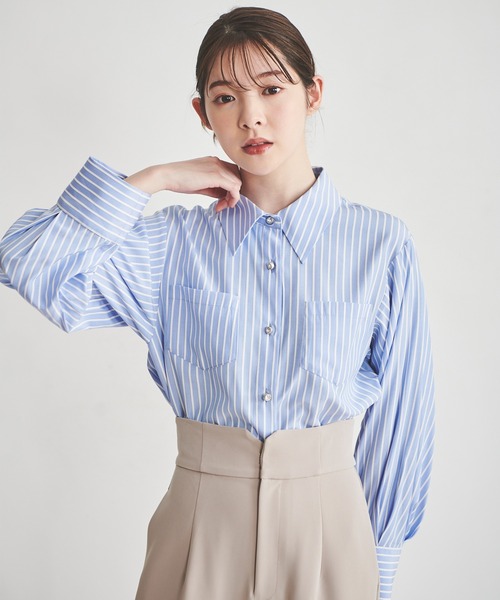 31 Sons de mode（トランテアン　ソン　ドゥ　モード）の「２ＷＡＹボウタイクロップドシャツ（シャツ/ブラウス・レディース・ライトグリーン/サックスブルー/オフホワイト・36）」の9枚目の写真