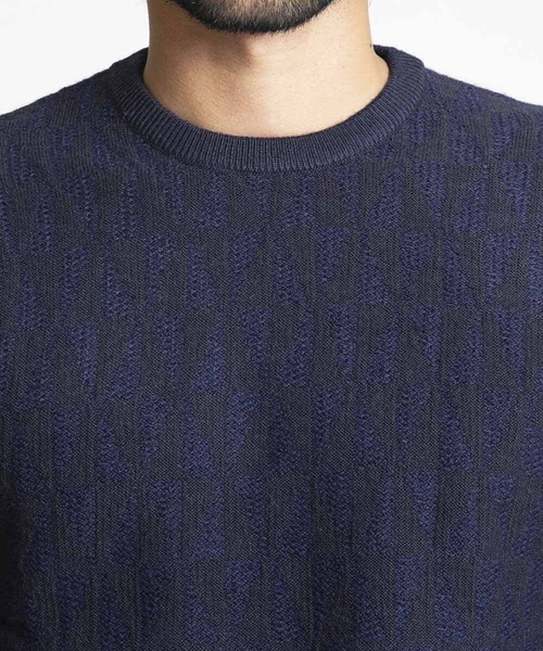 MICHEL KLEIN HOMME (ミッシェルクランオム)の「幾何柄デザインクルーネックニット(ニット/セーター・メンズ・ホワイト/ブルー・MEDIUM/LARGE/X-LARGE)」の11枚目の写真