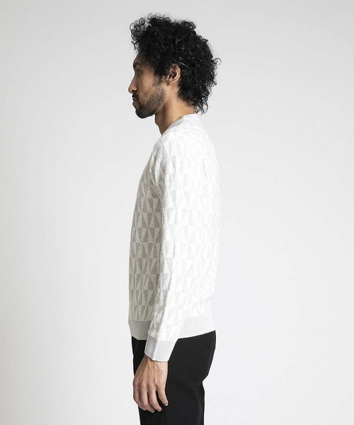 MICHEL KLEIN HOMME (ミッシェルクランオム)の「幾何柄デザインクルーネックニット(ニット/セーター・メンズ・ホワイト/ブルー・MEDIUM/LARGE/X-LARGE)」の8枚目の写真