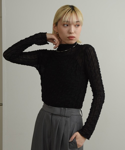 Amiur(エミレ)の「wave sheer high neck / ウェーブシアーハイネック(Tシャツ/カットソー・レディース・ブラック/ホワイト・FREE)」の12枚目の写真