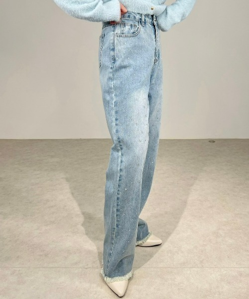 セール】韓国風ファッション BIJOUX ビジュー Sparkle studs denim 長 