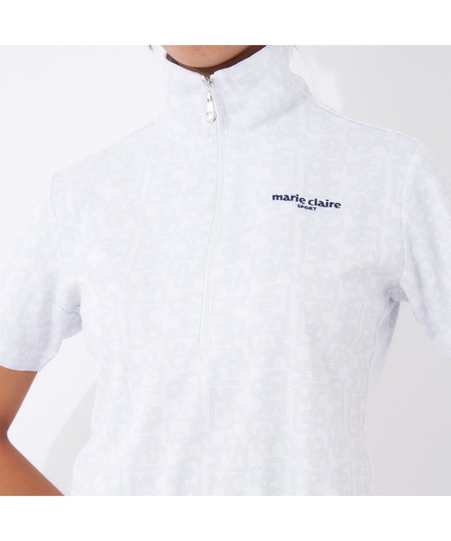 marie claire(マリ・クレール)の「marie claire GOLF/マリクレール ゴルフ ゴルフウェア ブランド ロゴ 総柄 吸汗速乾 ドライ UVカット ハイネック ハーフジップ 半袖 チュニック ワンピース(チュニック・レディース・ネイビー/ライトグレー/ピンク/ブルー・3L/LL/L/M)」の12枚目の写真