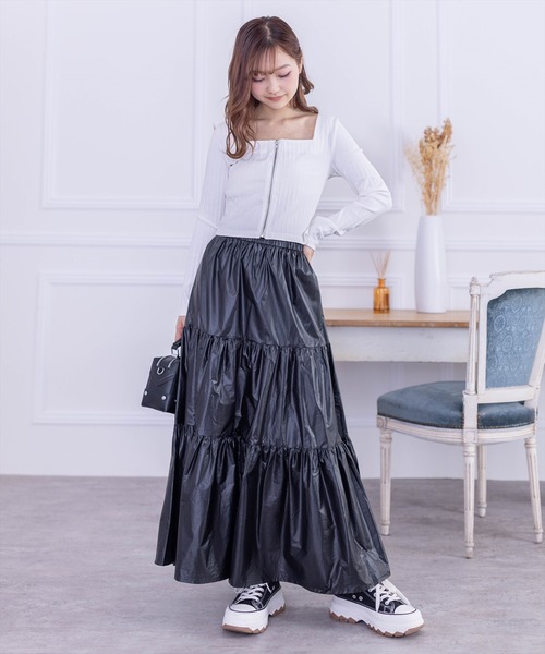 clear（クリア）の「グリッターティアードロングスカート/シャイニー（スカート・レディース・ブラック/シルバー・F）」の9枚目の写真