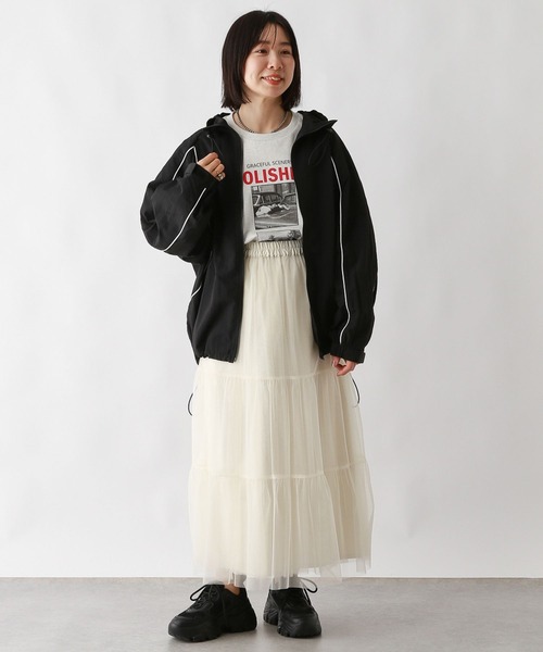 【極美品】LEPSIM レプシィム ZIPアップBIGフーディ 黒 セール】パイピングBIGジャケット 987535(その他アウター