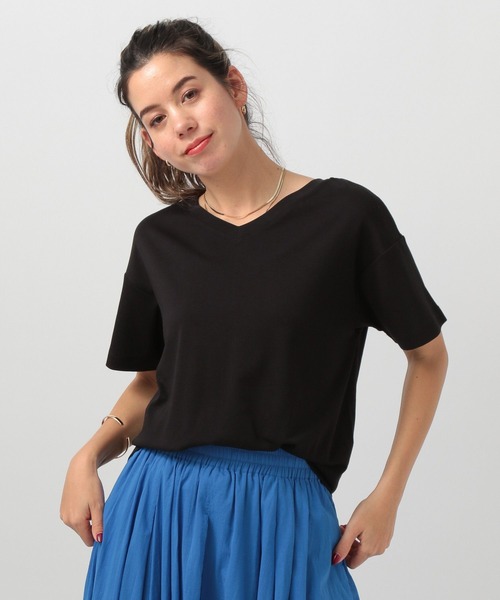 BAYFLOW(ベイフロー)の「VネックシルケットT(Tシャツ/カットソー・レディース・ラベンダー/ブルー/ブラック/オフホワイト/グレイッシュベージュ・X-SMALL/LARGE/MEDIUM/SMALL)」の20枚目の写真