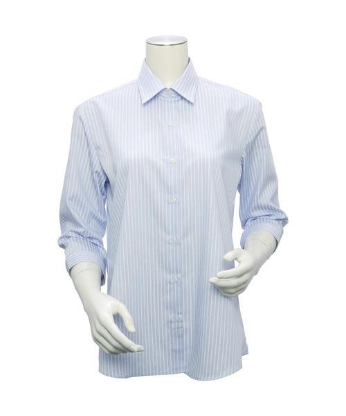 TOKYO SHIRTS(トウキョウシャツ)の「形態安定ノーアイロン レギュラー 7分袖ビジネスワイシャツ(ビジネスシャツ・レディース・ブルー・S/LL/XL/L/M)」の2枚目の写真