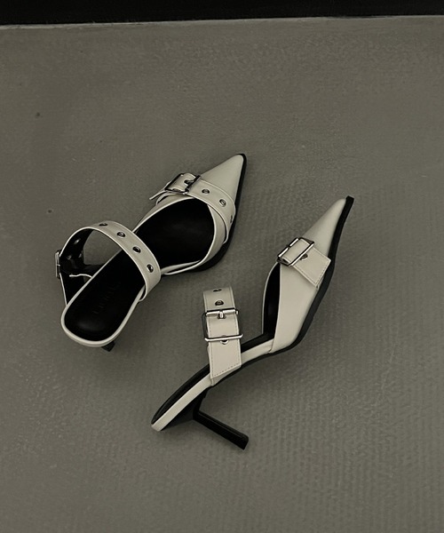 HALEY PESCA（ヘーリーペスカ）の「HALEY PESCA/ポインテッドトゥ　ベルトハイヒールサンダル（サンダル・レディース・ブラック/アイボリー/シルバー・36/40/38）」の4枚目の写真