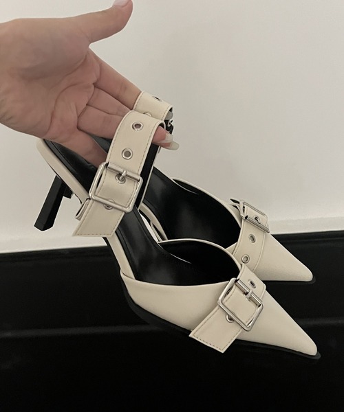 HALEY PESCA（ヘーリーペスカ）の「HALEY PESCA/ポインテッドトゥ　ベルトハイヒールサンダル（サンダル・レディース・ブラック/アイボリー/シルバー・36/40/38）」の6枚目の写真